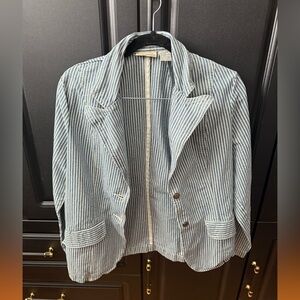 Vintage Faded Glory Denim Striped Blue and White Women's Blazer